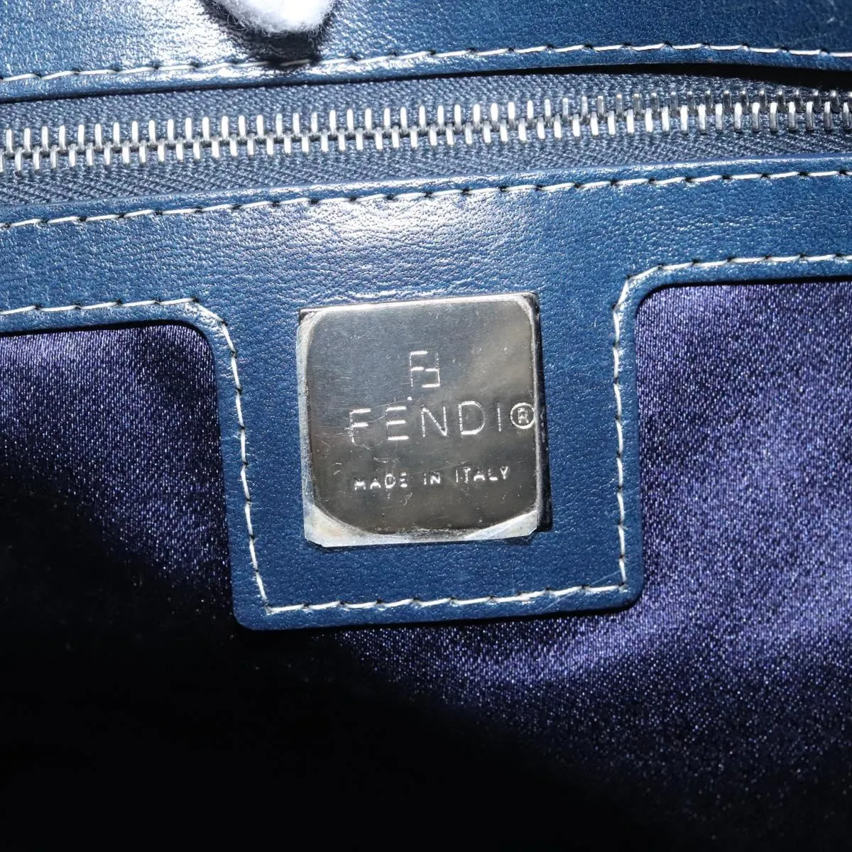 FENDI Zucchino Canvas Shoulder Bag Navy 114284