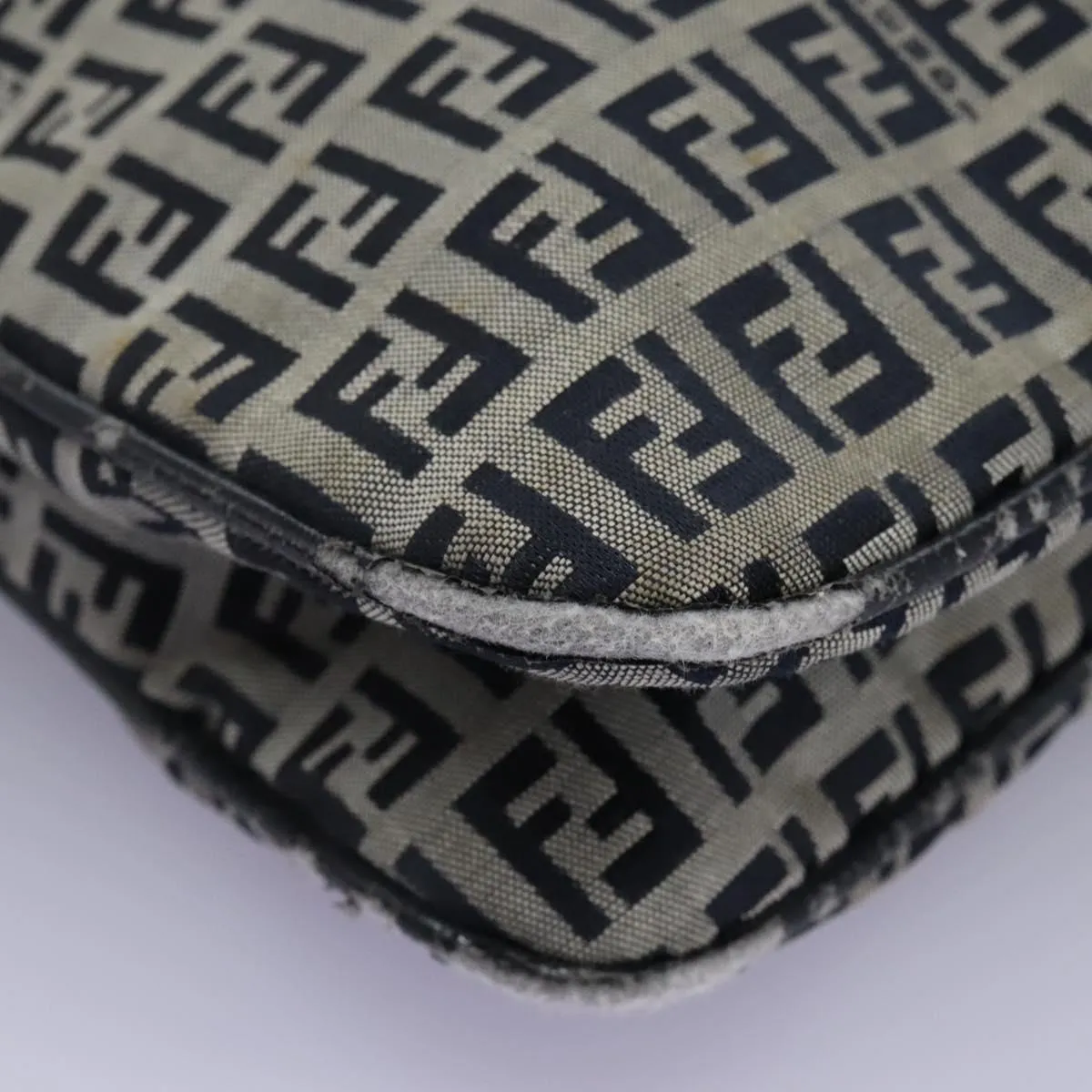 FENDI Zucchino Canvas Shoulder Bag Navy 114284