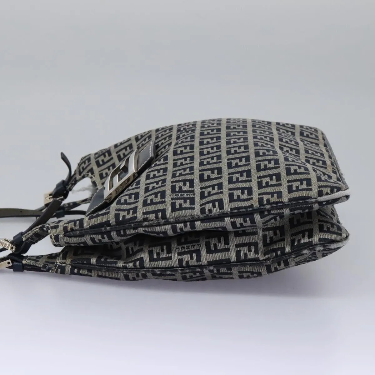FENDI Zucchino Canvas Shoulder Bag Navy 114284