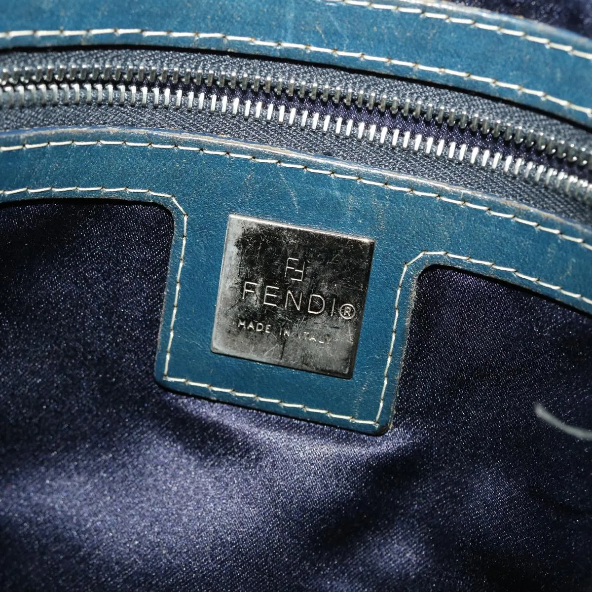 FENDI Zucchino Canvas Shoulder Bag Navy 2321-26765-018 44300