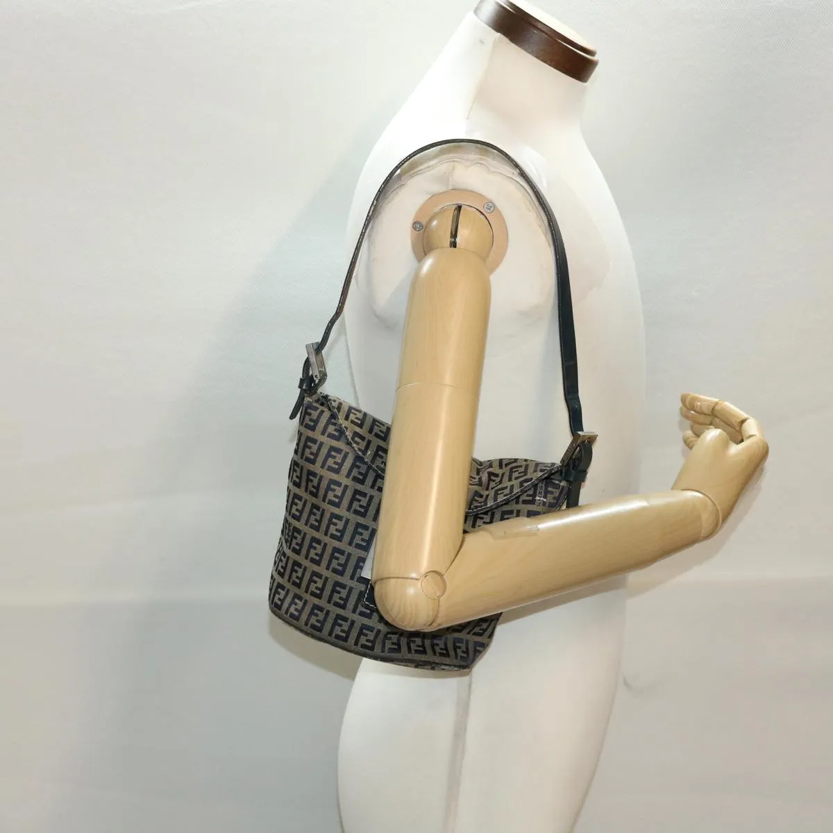 FENDI Zucchino Canvas Shoulder Bag Navy 2321-26765-018 44300