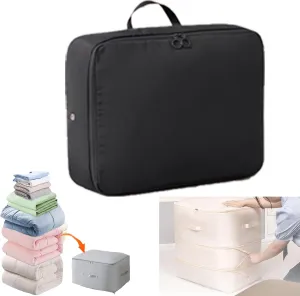 FETNHU Space Saving Self Compression Organizer, Heavy Duty Moving Bags, Travel Packing Organizers Storage Tote for Clothes Comforters,Blankets,Bedding (Black,XL)