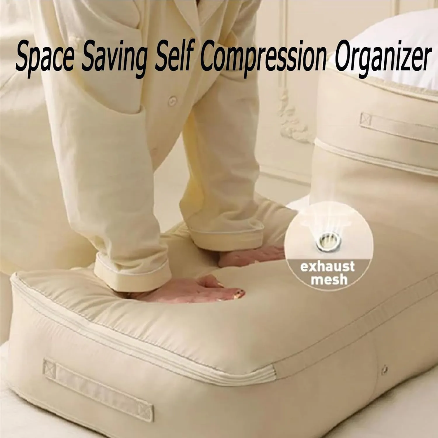 FETNHU Space Saving Self Compression Organizer, Heavy Duty Moving Bags, Travel Packing Organizers Storage Tote for Clothes Comforters,Blankets,Bedding (Gray,XL)