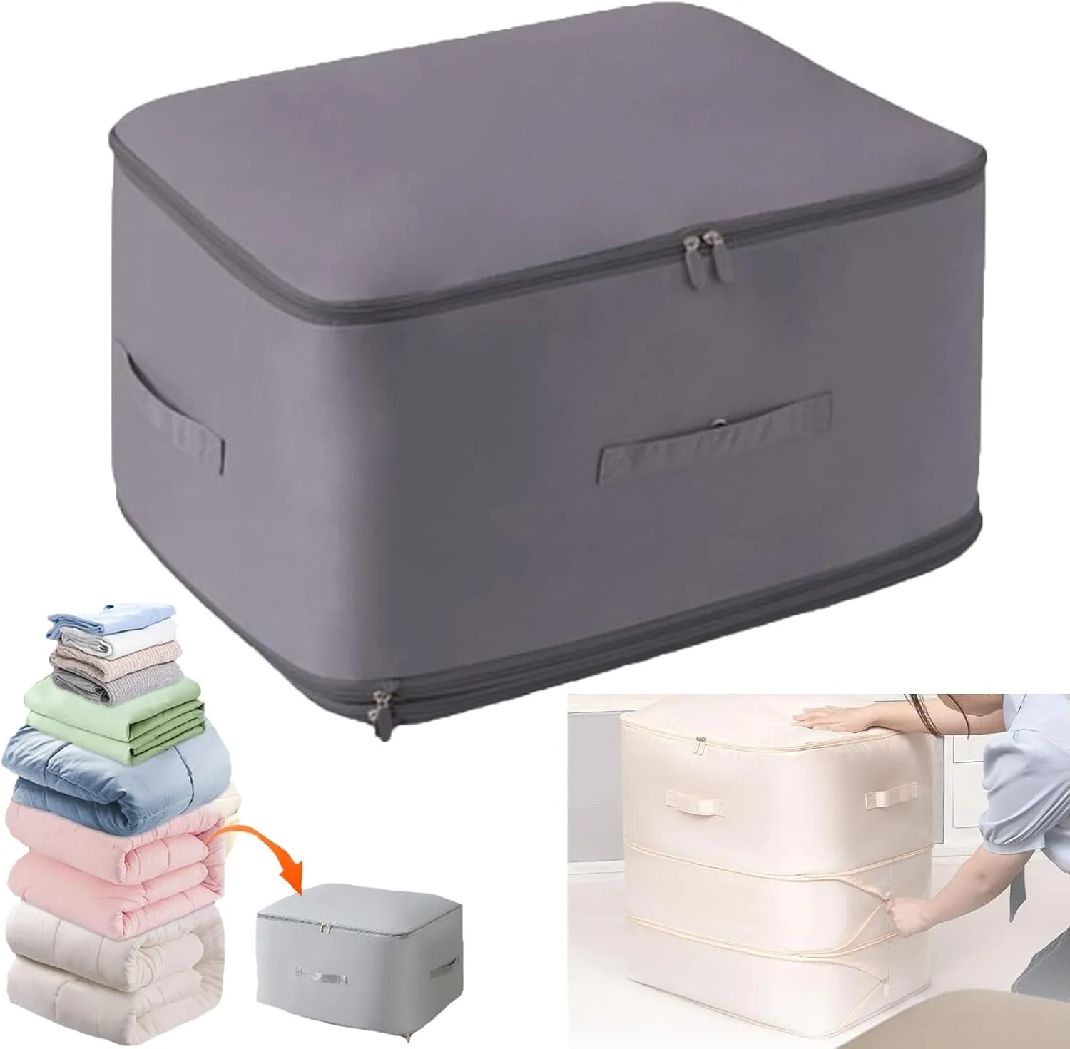 FETNHU Space Saving Self Compression Organizer, Heavy Duty Moving Bags, Travel Packing Organizers Storage Tote for Clothes Comforters,Blankets,Bedding (Gray,XL)