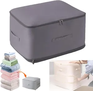 FETNHU Space Saving Self Compression Organizer, Heavy Duty Moving Bags, Travel Packing Organizers Storage Tote for Clothes Comforters,Blankets,Bedding (Gray,XL)