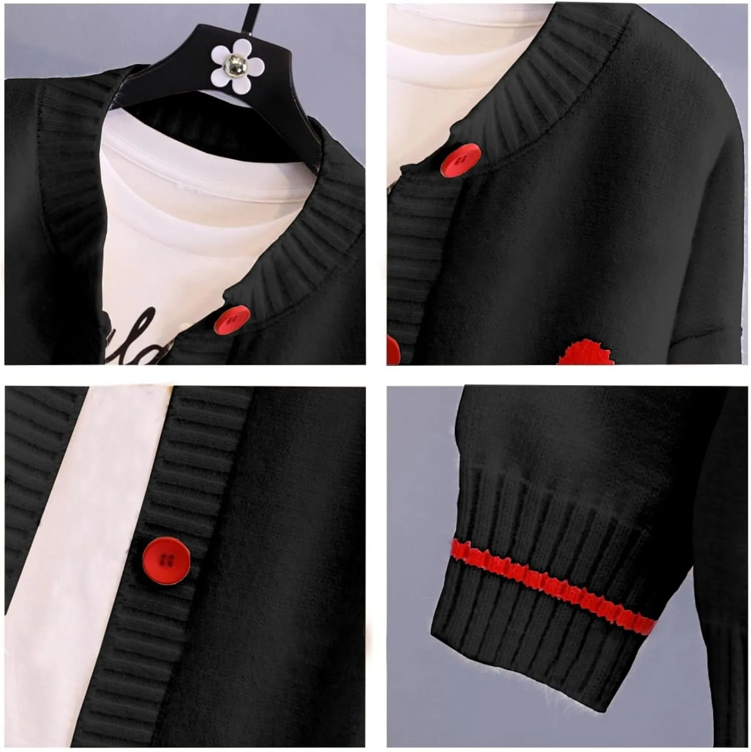 FindThy Women's Cute Cardigan Sweater Kawaii Love Heart Print Y2K Button Knitted Outerwear