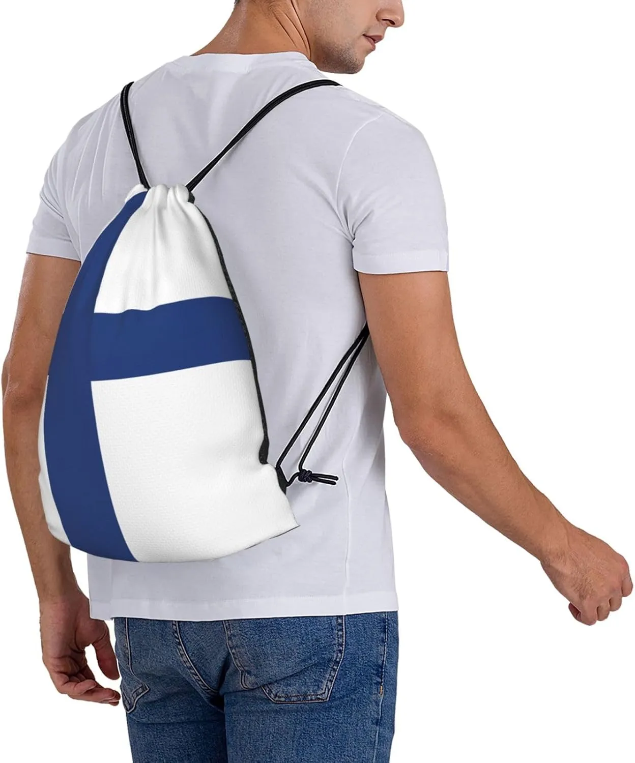 Finnish Flag Drawstring Backpack Bulk Sports Gym Cinch String Bag Polyester For Men Women