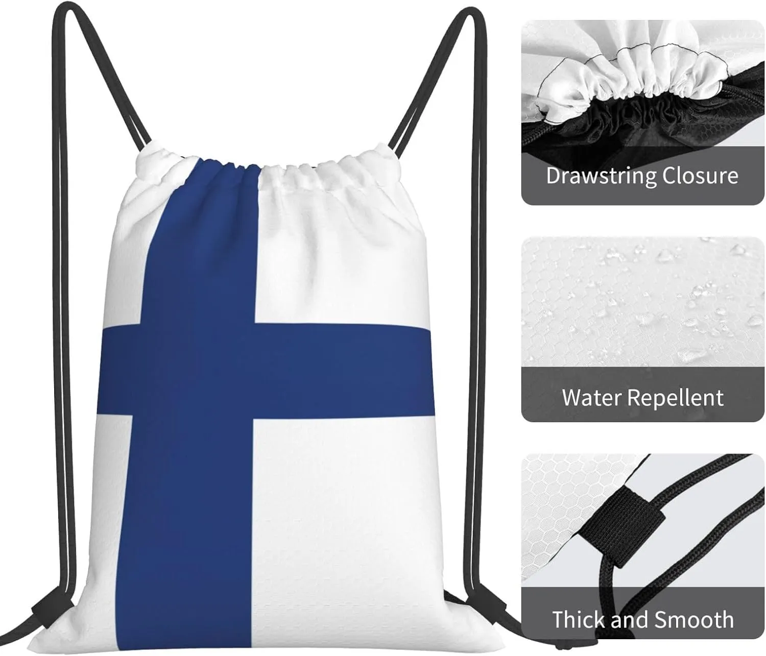 Finnish Flag Drawstring Backpack Bulk Sports Gym Cinch String Bag Polyester For Men Women