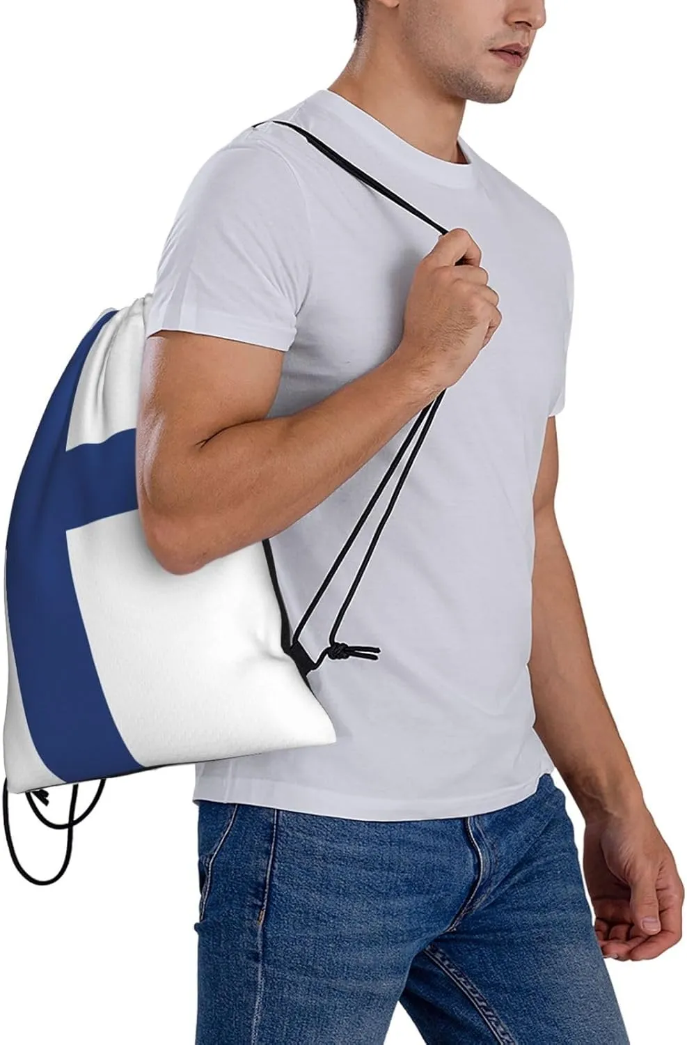 Finnish Flag Drawstring Backpack Bulk Sports Gym Cinch String Bag Polyester For Men Women