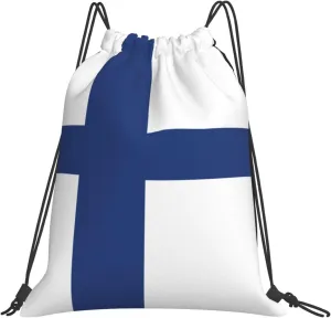 Finnish Flag Drawstring Backpack Bulk Sports Gym Cinch String Bag Polyester For Men Women