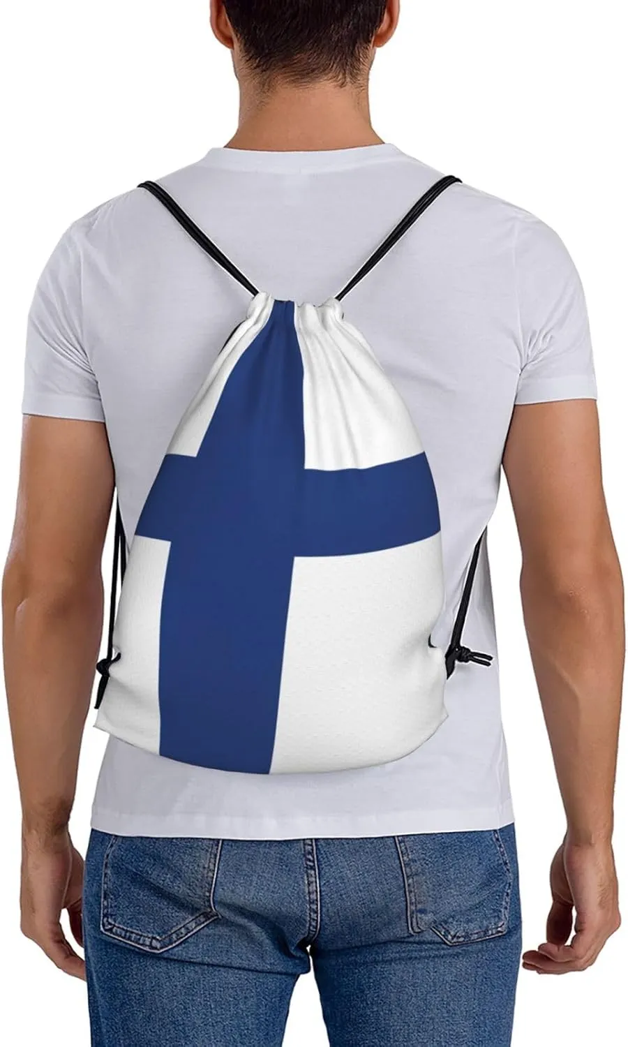 Finnish Flag Drawstring Backpack Bulk Sports Gym Cinch String Bag Polyester For Men Women