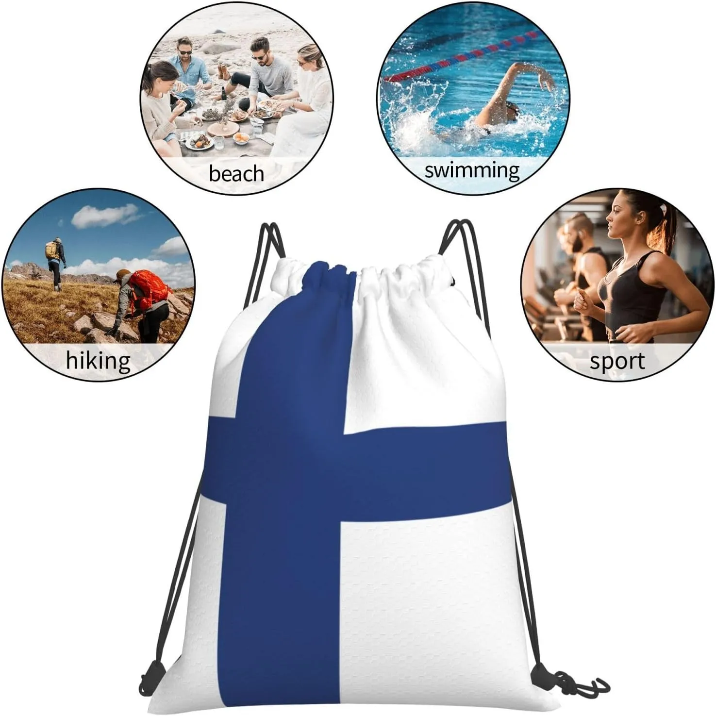 Finnish Flag Drawstring Backpack Bulk Sports Gym Cinch String Bag Polyester For Men Women