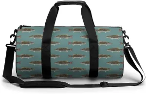 Fishing Fish Bass Small Mouth Lake Blue Lakes Art Large Capacity Cylindrical Fitness Bag, Hand-held Fitness Bag