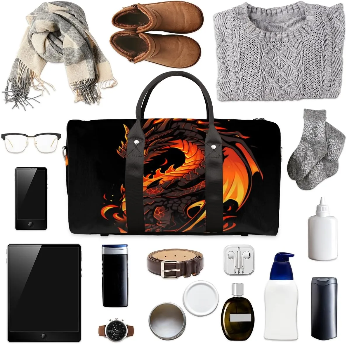 Flame Dragon Travel Duffle Bag for Women Men Gym Duffel Foldable Bag Waterproof Weekender Abstract Art Duffle Tote