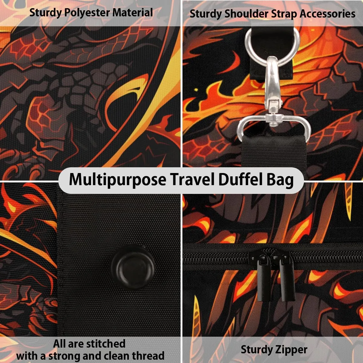 Flame Dragon Travel Duffle Bag for Women Men Gym Duffel Foldable Bag Waterproof Weekender Abstract Art Duffle Tote