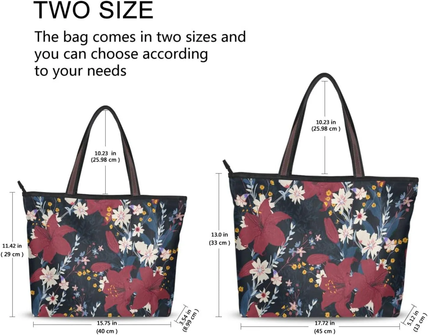 Floral-pattern-navy-blue Fashion Shoulder Bags Tote Bags Handbags For Women, L