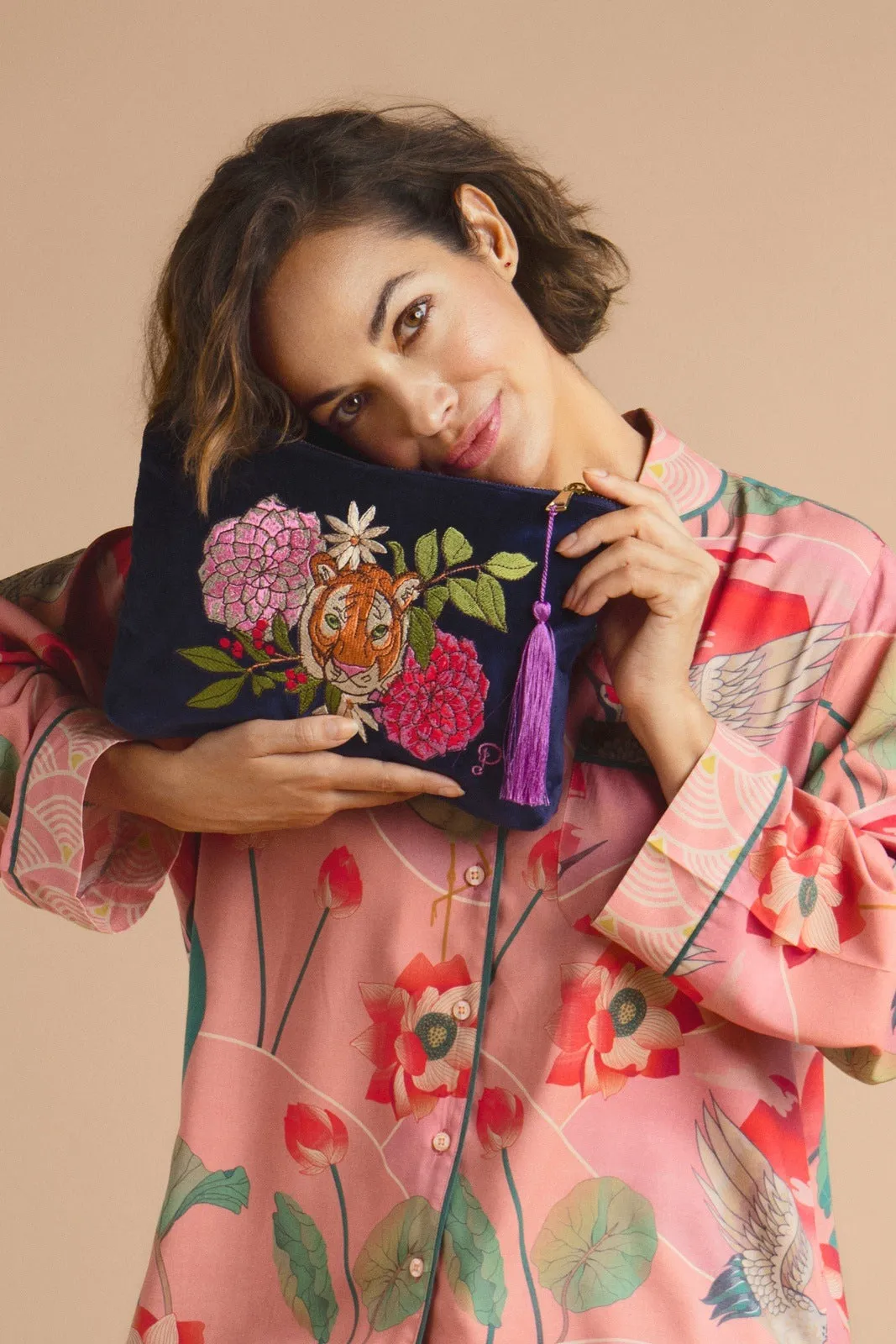 Floral Tiger Face Zip Pouch
