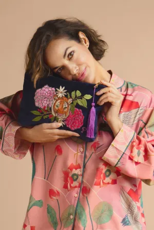 Floral Tiger Face Zip Pouch