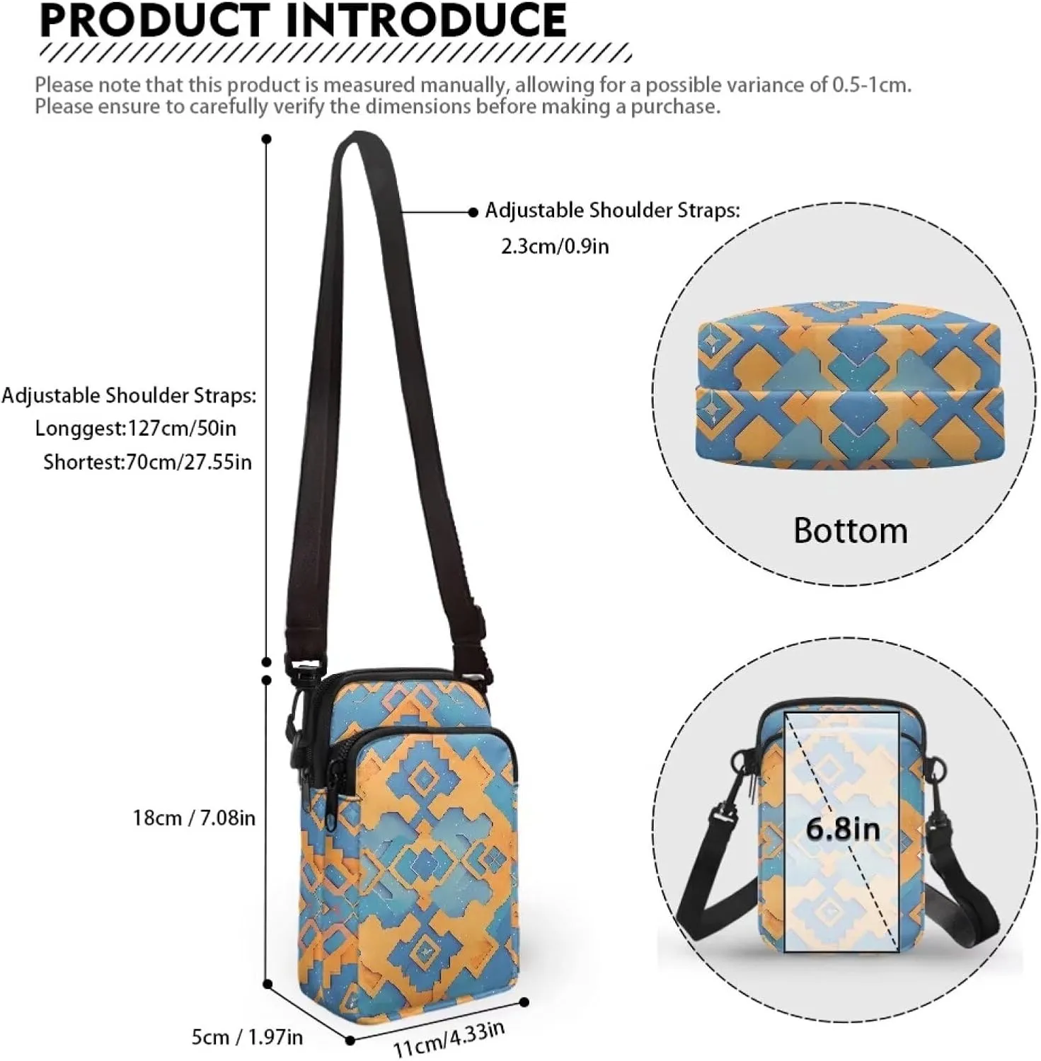 Flower Skull Small Crossbody Cell Phone Bag for Women, Dachshund Peacock Shoulder Bag, Clover Zip Cell Phone Purse