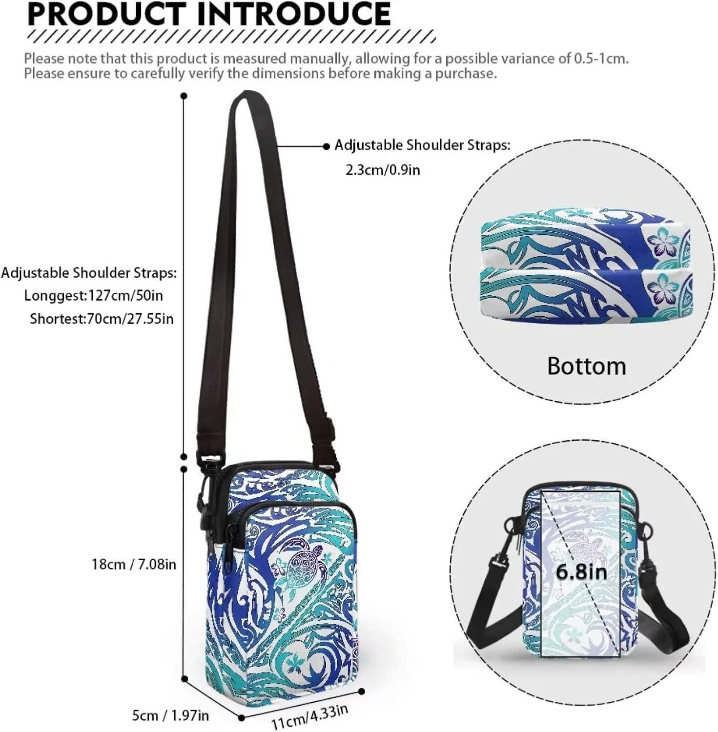 Flower Skull Small Crossbody Cell Phone Bag for Women, Dachshund Peacock Shoulder Bag, Clover Zip Cell Phone Purse