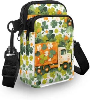 Flower Skull Small Crossbody Cell Phone Bag for Women, Dachshund Peacock Shoulder Bag, Clover Zip Cell Phone Purse