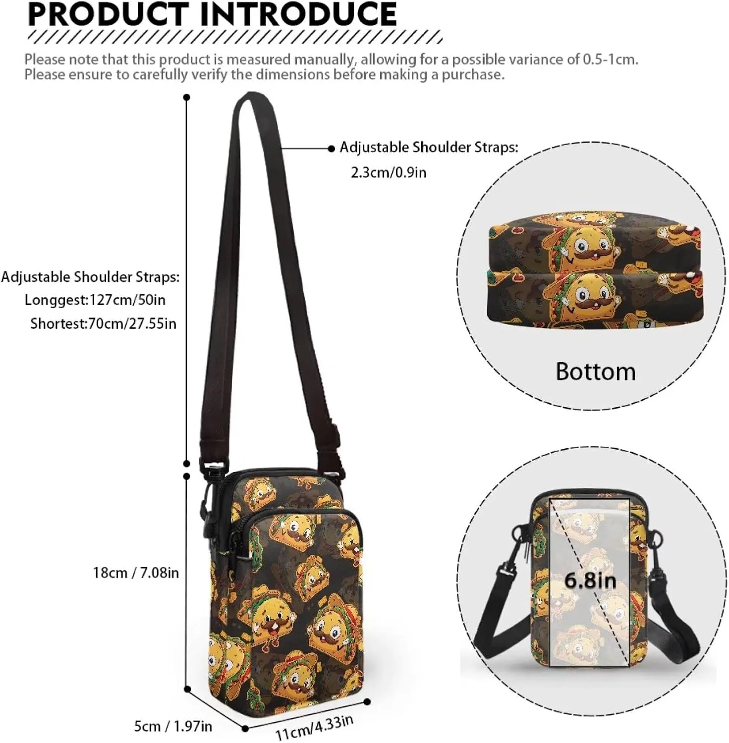 Flower Skull Small Crossbody Cell Phone Bag for Women, Dachshund Peacock Shoulder Bag, Clover Zip Cell Phone Purse