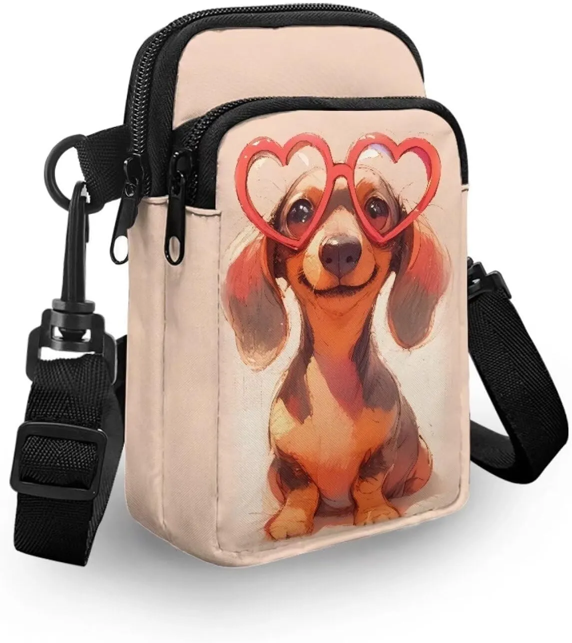 Flower Skull Small Crossbody Cell Phone Bag for Women, Dachshund Peacock Shoulder Bag, Clover Zip Cell Phone Purse
