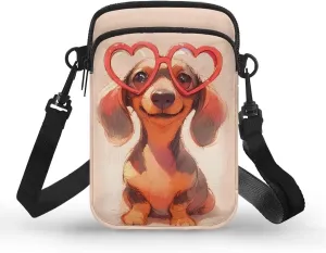 Flower Skull Small Crossbody Cell Phone Bag for Women, Dachshund Peacock Shoulder Bag, Clover Zip Cell Phone Purse