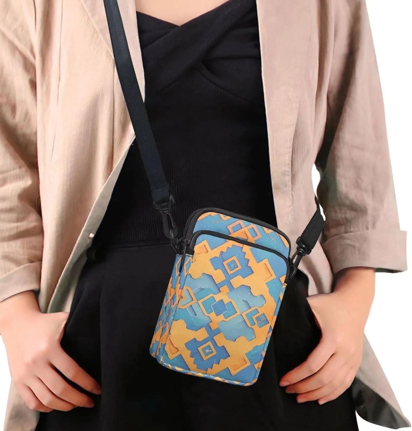 Flower Skull Small Crossbody Cell Phone Bag for Women, Dachshund Peacock Shoulder Bag, Clover Zip Cell Phone Purse