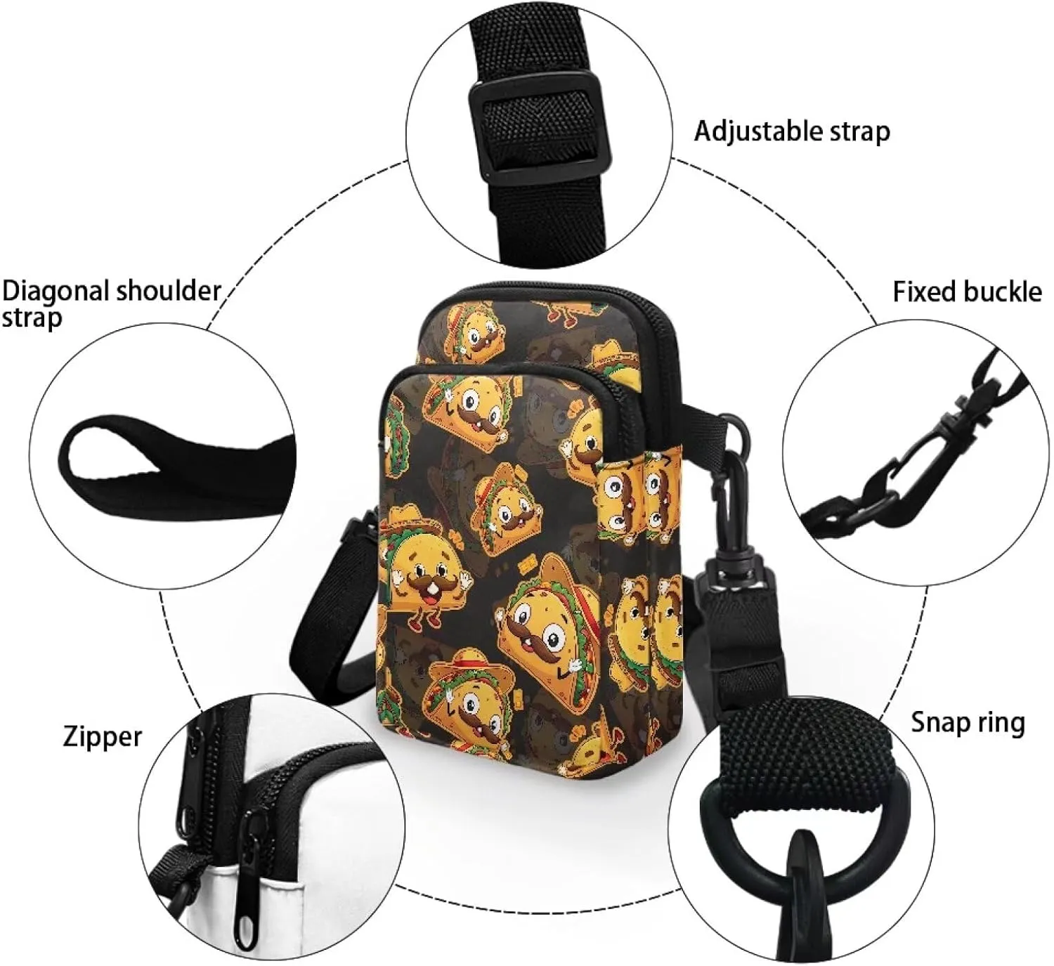 Flower Skull Small Crossbody Cell Phone Bag for Women, Dachshund Peacock Shoulder Bag, Clover Zip Cell Phone Purse