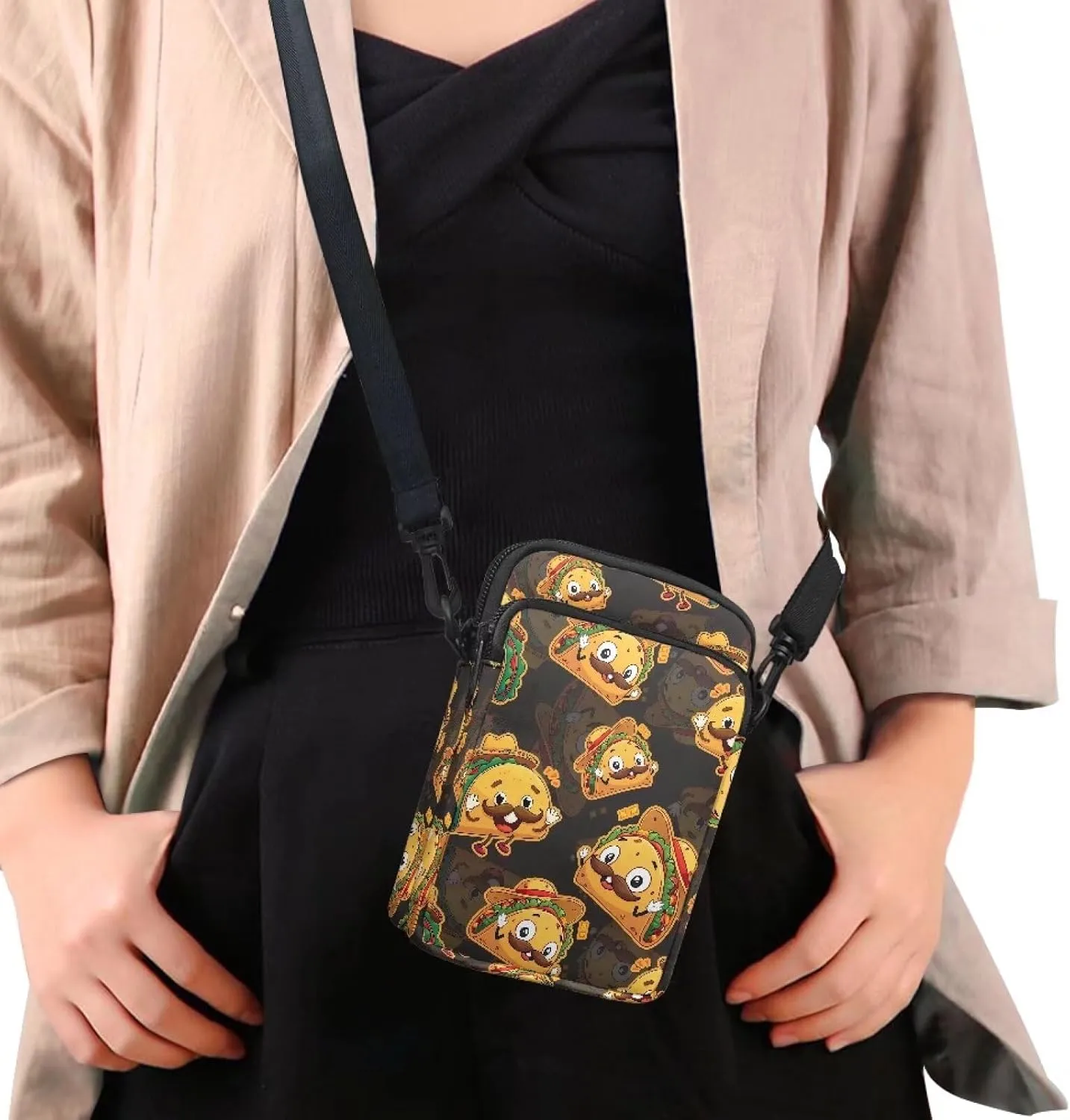 Flower Skull Small Crossbody Cell Phone Bag for Women, Dachshund Peacock Shoulder Bag, Clover Zip Cell Phone Purse