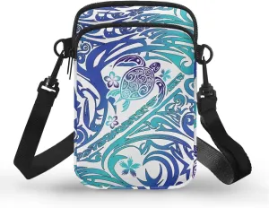 Flower Skull Small Crossbody Cell Phone Bag for Women, Dachshund Peacock Shoulder Bag, Clover Zip Cell Phone Purse