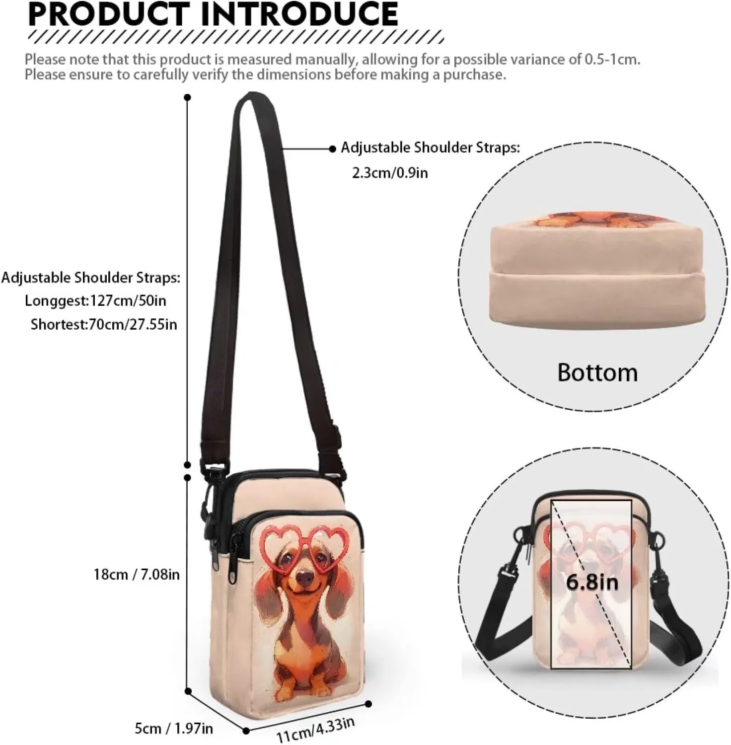 Flower Skull Small Crossbody Cell Phone Bag for Women, Dachshund Peacock Shoulder Bag, Clover Zip Cell Phone Purse