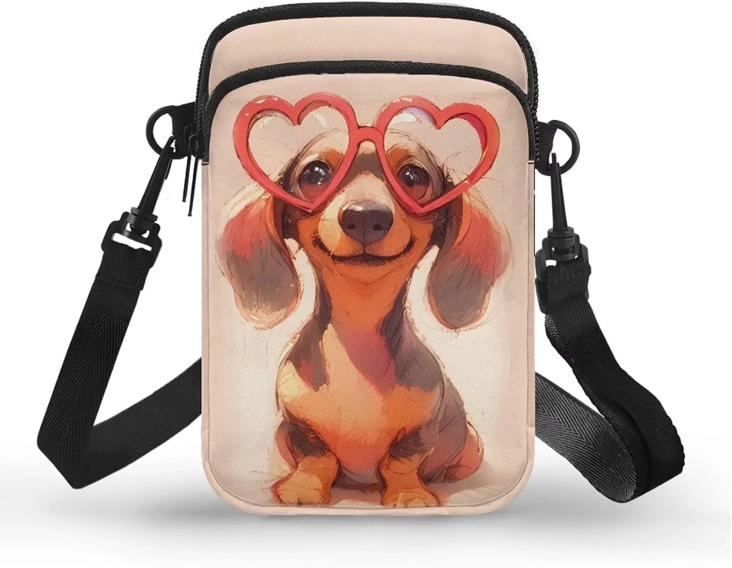Flower Skull Small Crossbody Cell Phone Bag for Women, Dachshund Peacock Shoulder Bag, Clover Zip Cell Phone Purse