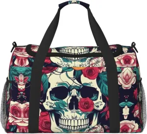Flowers Skull Ornamental print Carry on Bag Underseat forTraveling Personal Item Bag Travel Duffel Bag Gym Bag for Women Men