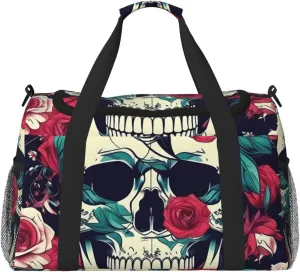 Flowers Skull Ornamental Print Travel Hand Travel Bag Weekender Overnight Carry On Tote Foldable Crossbody Bag