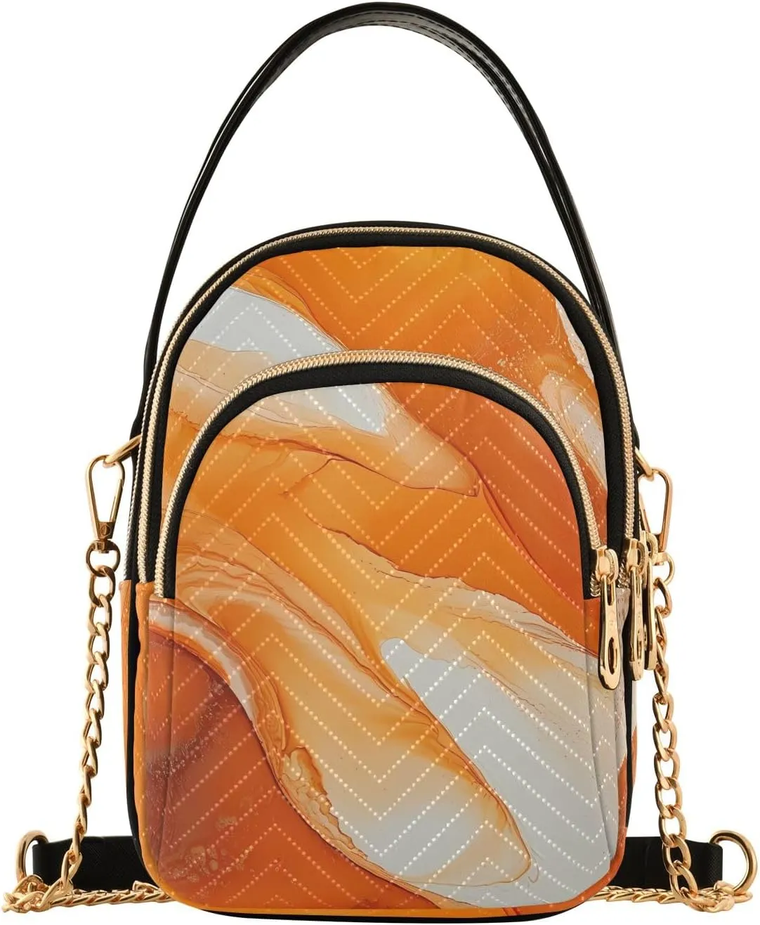 Fluid Art Orange White Blend Quilted Crossbody Bag Small Shoulder Purse Women's Handbags Phone Purse with Chain