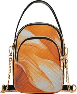 Fluid Art Orange White Blend Quilted Crossbody Bag Small Shoulder Purse Women's Handbags Phone Purse with Chain