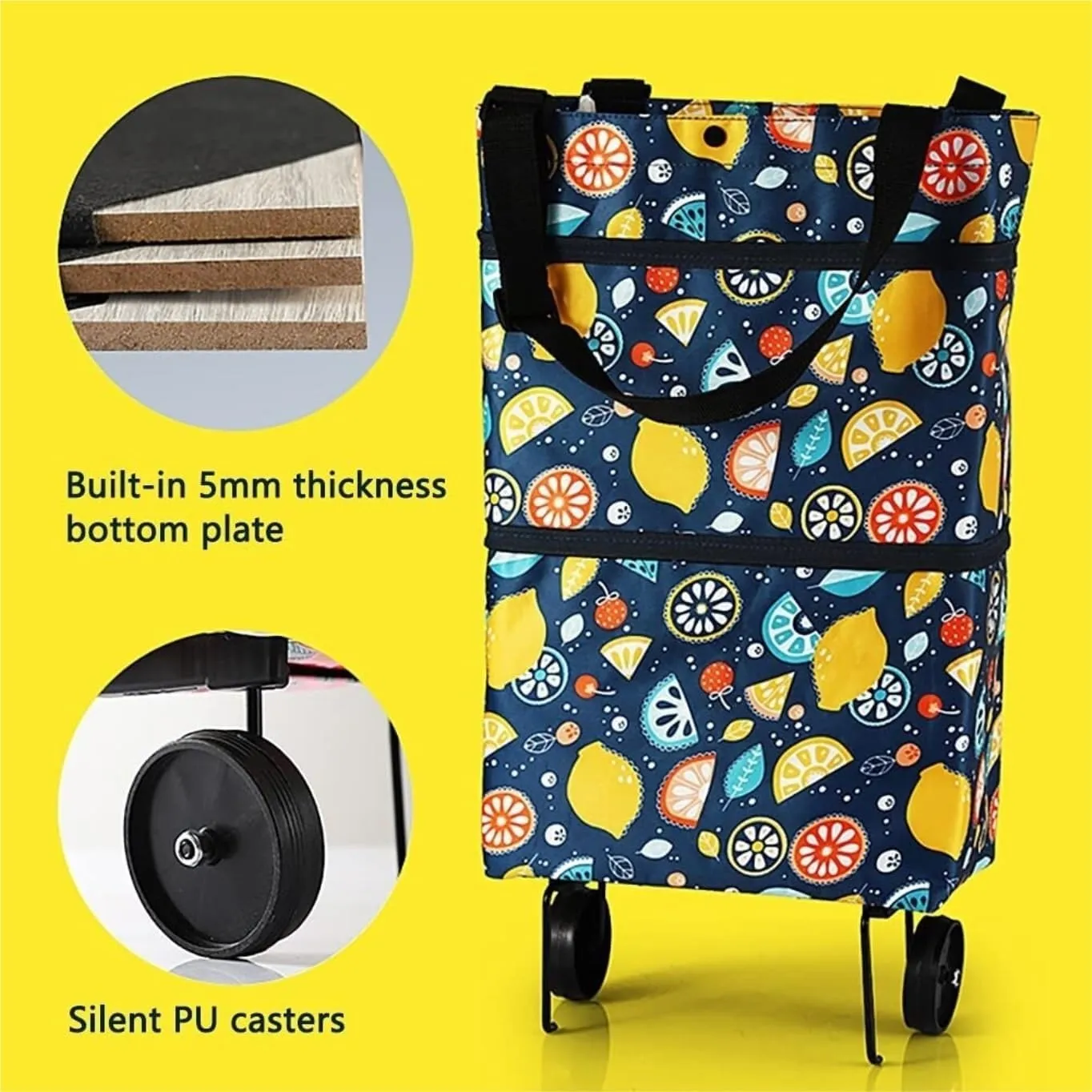 Folding Shopping Cart, 2 Wheels Bag Foldable Silent 20L Trolley Bag for Shopping Supermarket Travel Shopping Cart Shoulder Bags Grocery Utility Carts(Blue)