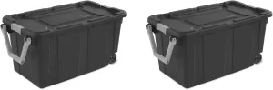 For Sterilite 40 Gallon Wheeled Industrial Tote Plastic, Lidded Stackable Storage Bin Container for Home, Garage, and Camping (Gray)