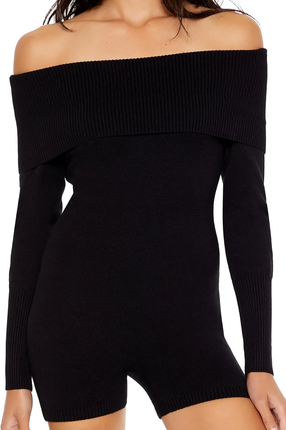 Forever 21 Womens Sweater-knit Off-the-shoulder Romper
