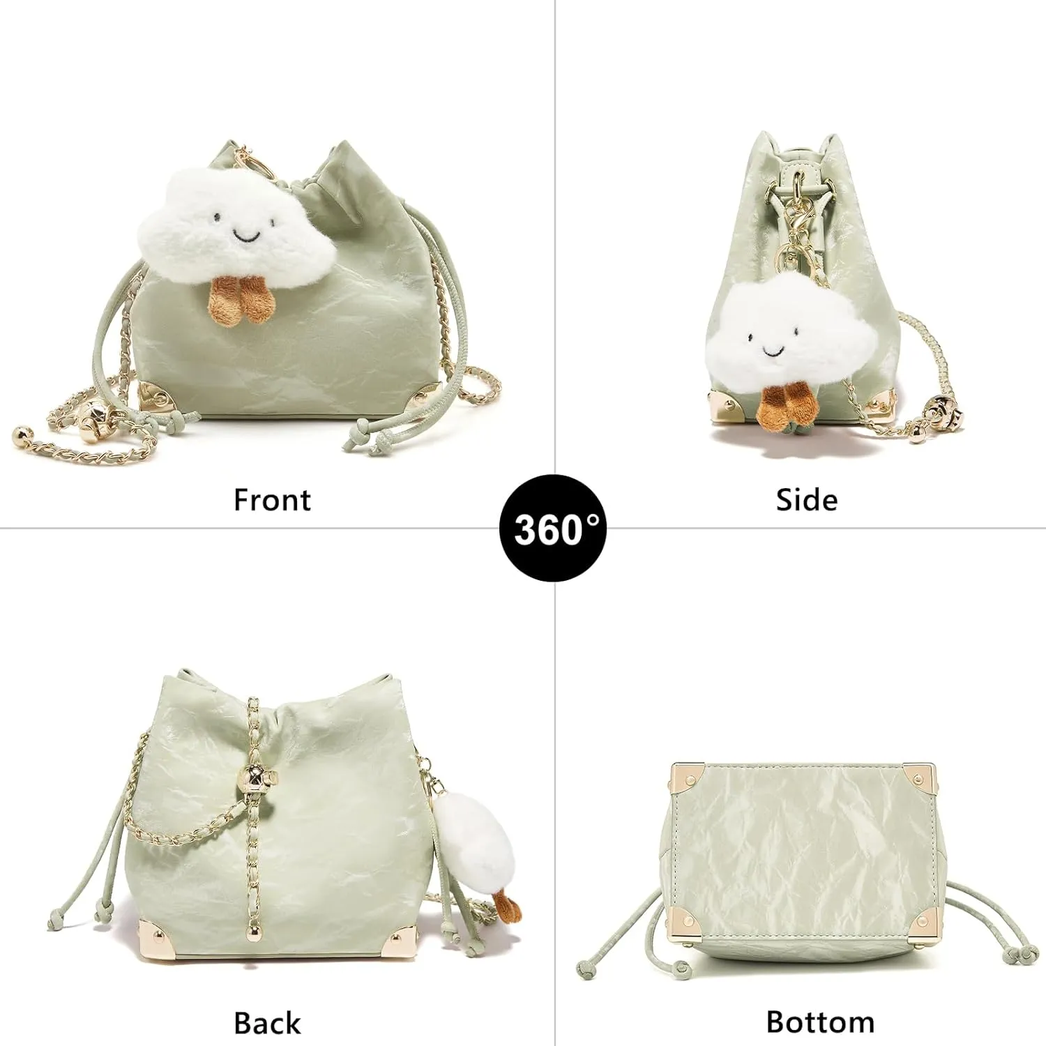 FOXLOVER Chamois Crossbody bags for women Small Bucket Velvet Fabric Soft Leather Purses Design Pearlescent Chain Straps