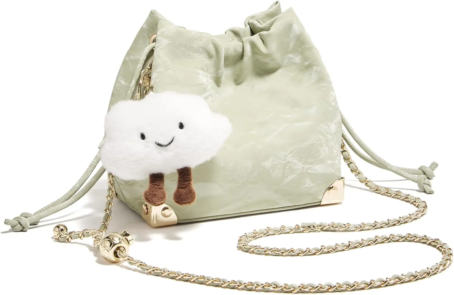 FOXLOVER Chamois Crossbody bags for women Small Bucket Velvet Fabric Soft Leather Purses Design Pearlescent Chain Straps
