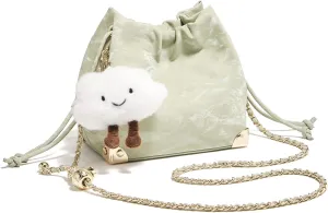 FOXLOVER Chamois Crossbody bags for women Small Bucket Velvet Fabric Soft Leather Purses Design Pearlescent Chain Straps