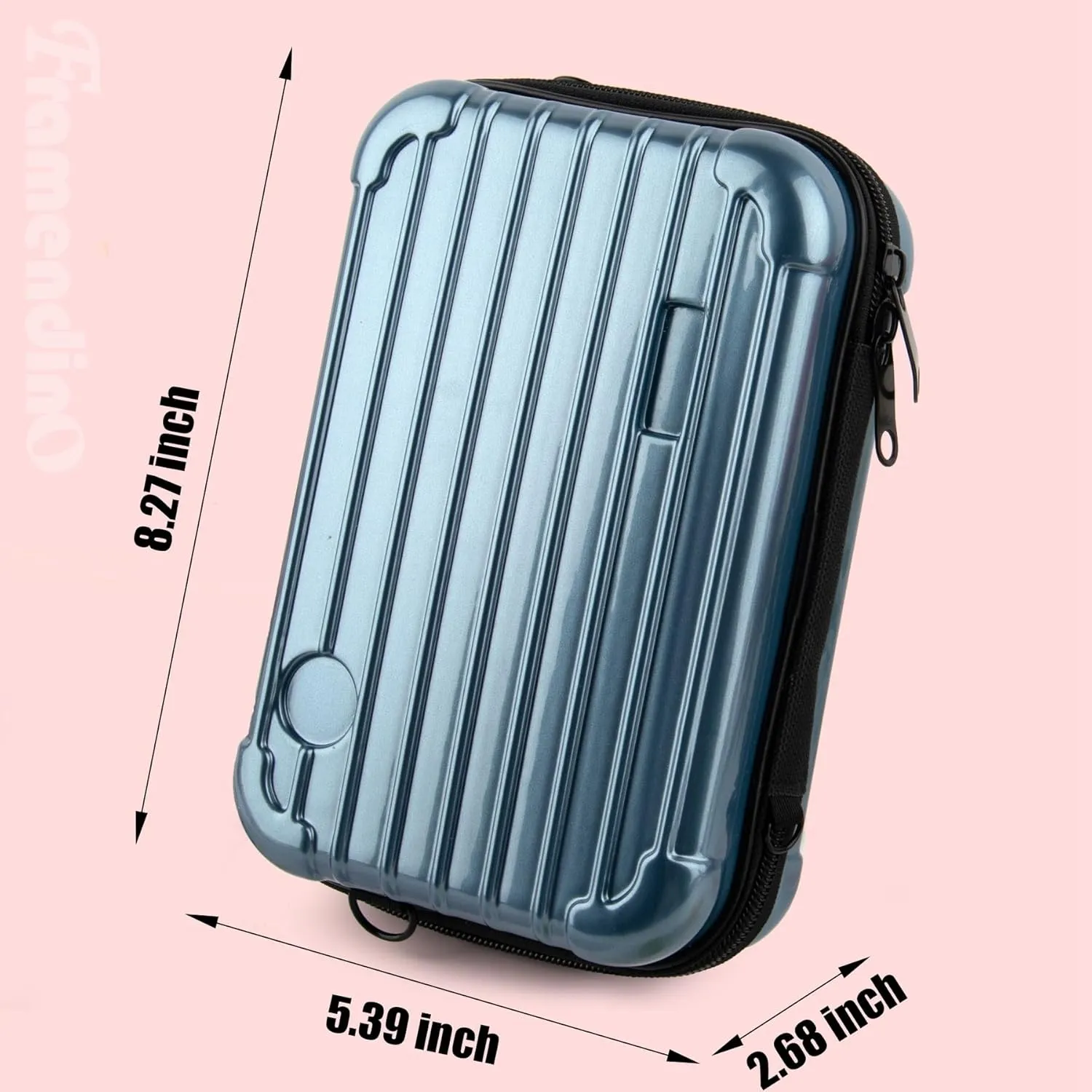Framendino, 8 Inch Blue Hard Shell Cosmetics Case Carrying Bag for Toiletry Mini Cross Body with Detachable Grip Rope and Shoulder Strap