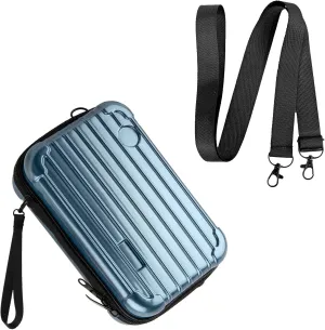 Framendino, 8 Inch Blue Hard Shell Cosmetics Case Carrying Bag for Toiletry Mini Cross Body with Detachable Grip Rope and Shoulder Strap