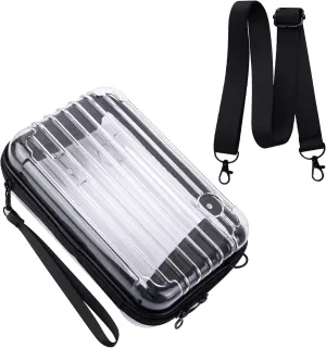 Framendino, 8 Inch Clear Hard Shell Cosmetics Case Carrying Bag for Toiletry Mini Cross Body with Detachable Grip Rope and Shoulder Strap