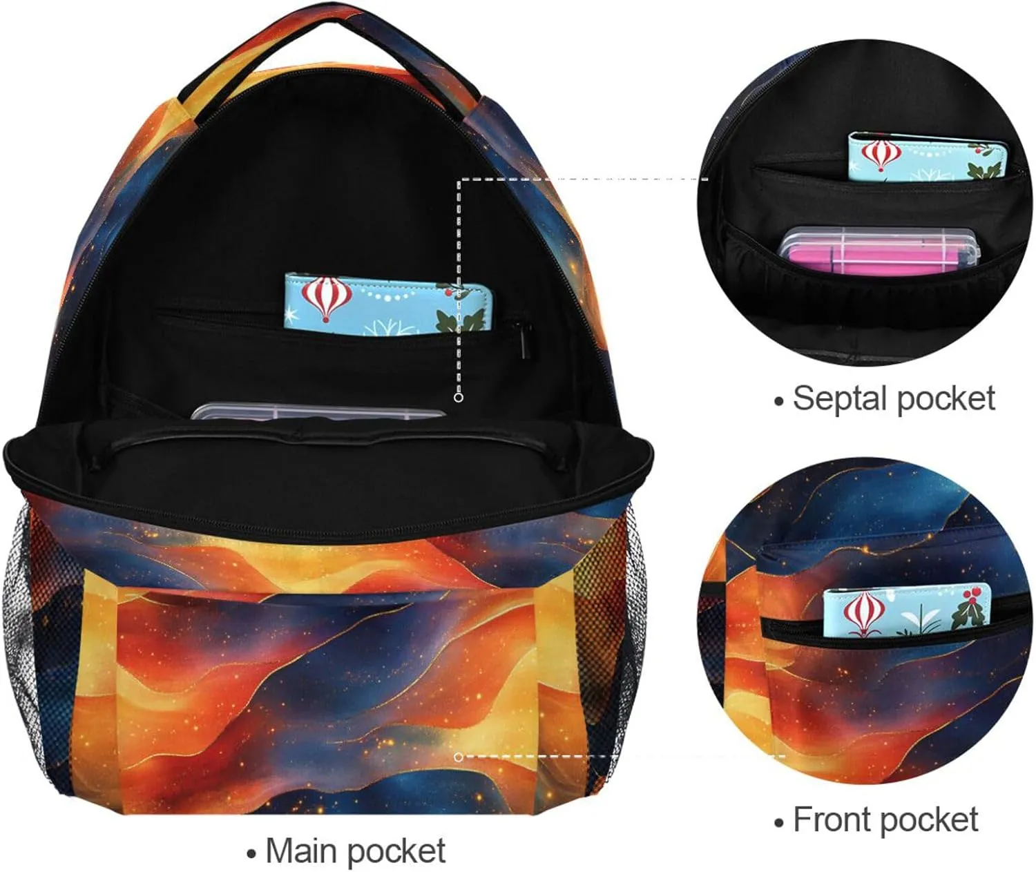 Fun Backpack for Teens Boys Girls Fashion Backpack With Water Bottle Pocket with Chest Strap for Travel Trip Orange Navy Blue Red