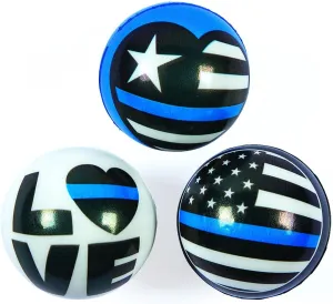 Fun Express 2 1/4" Patriotic Thin Blue Line Assorted Foam Stress Balls - 12 Pieces - Great for Fundraiser and Awareness Events