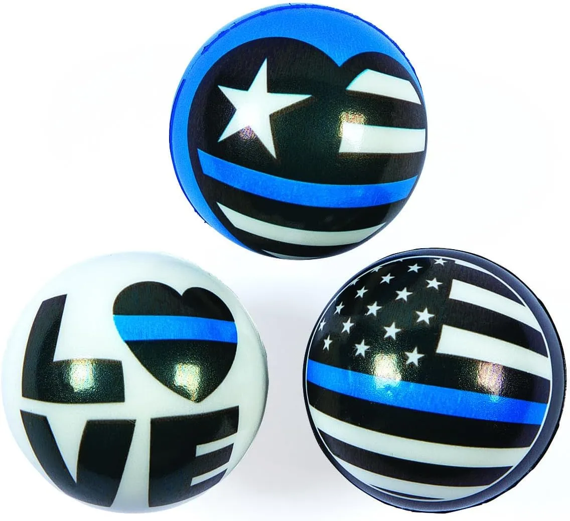 Fun Express 2 1/4" Patriotic Thin Blue Line Assorted Foam Stress Balls - 12 Pieces - Great for Fundraiser and Awareness Events
